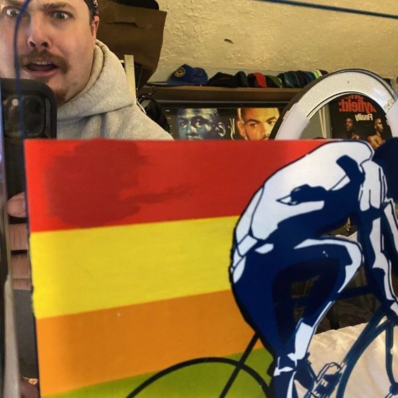 Vintage Cycle Mirror Bike Bicycle Store Display Road Cyclists Rainbow 15"x12" - Picture 3 of 7